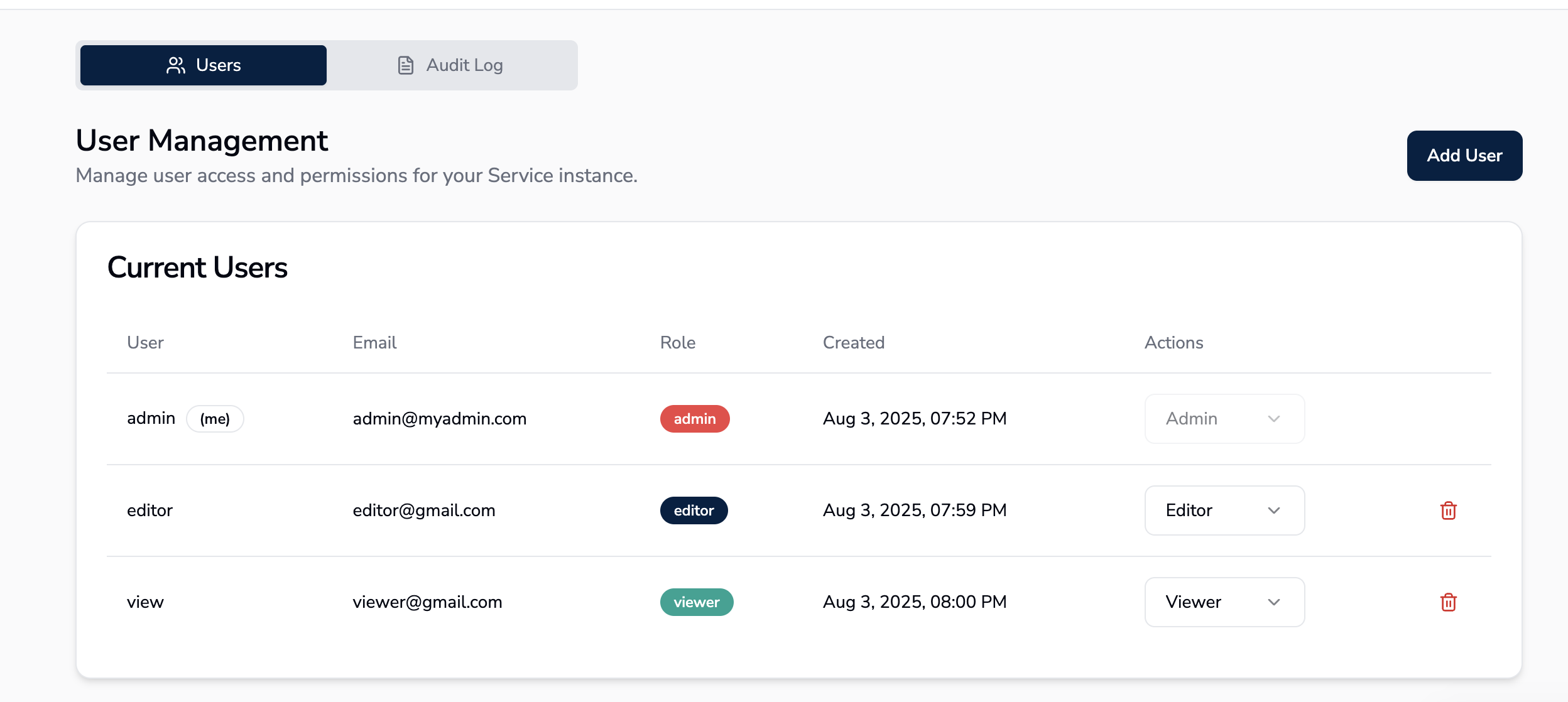User Management Interface